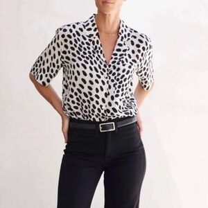 AYR The Pool Boy Button Down Top Hot Dot Silk Button Down Blouse Size Small